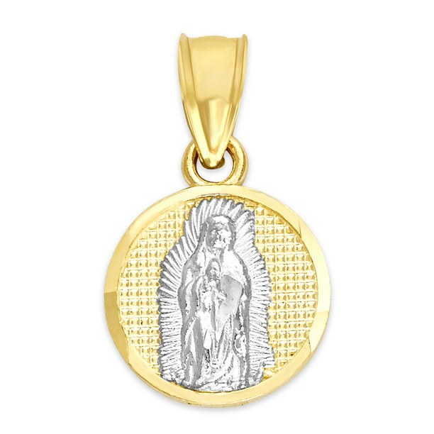 Ice on Fire Jewelry 10k Black Rhodium Gold Our Lady of Guadalupe Pendant Necklace 